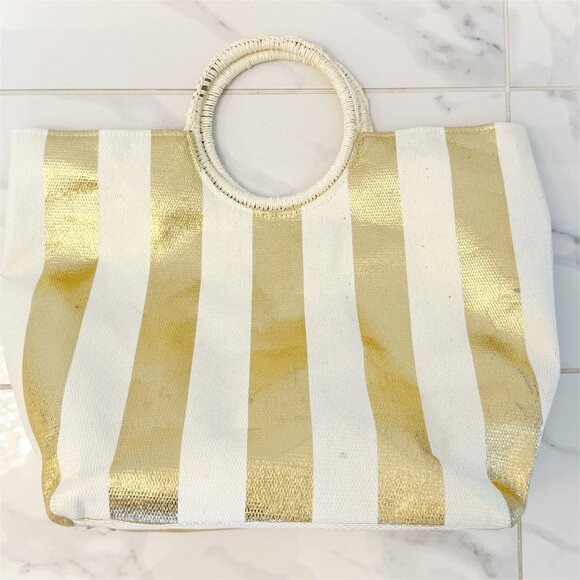 Shiraleah Chicago Mirage Tote - GOLD & WHITE Stripe - Picture 2 of 13